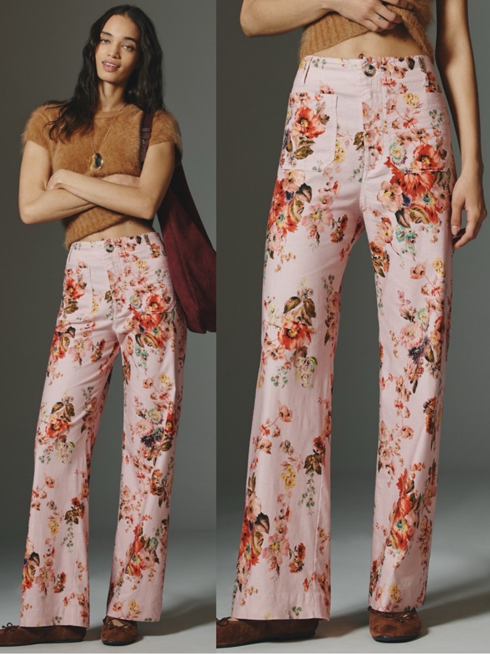 NWT Anthropologie Maeve The Colette Beachy Linen Full Length Wide Leg Pants Pink